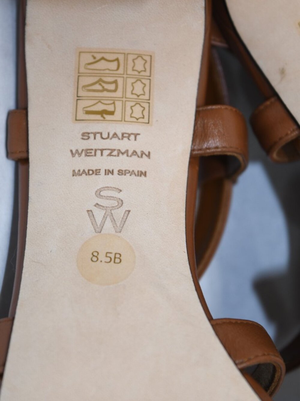 $600 STUART WEITZMAN Maven 75MM Leather Block-Heel Sandals SADDLE 8.5 (DD5) - Picture 7 of 7